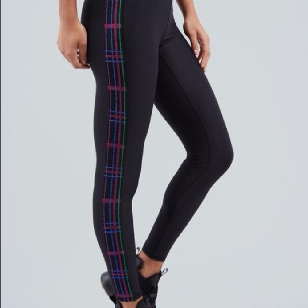 Terez Gray Leggings with Vibrant Plaid Accent